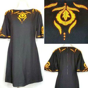 Vtg Jacaranda Mexican Dress 100% Wool Embroidery M